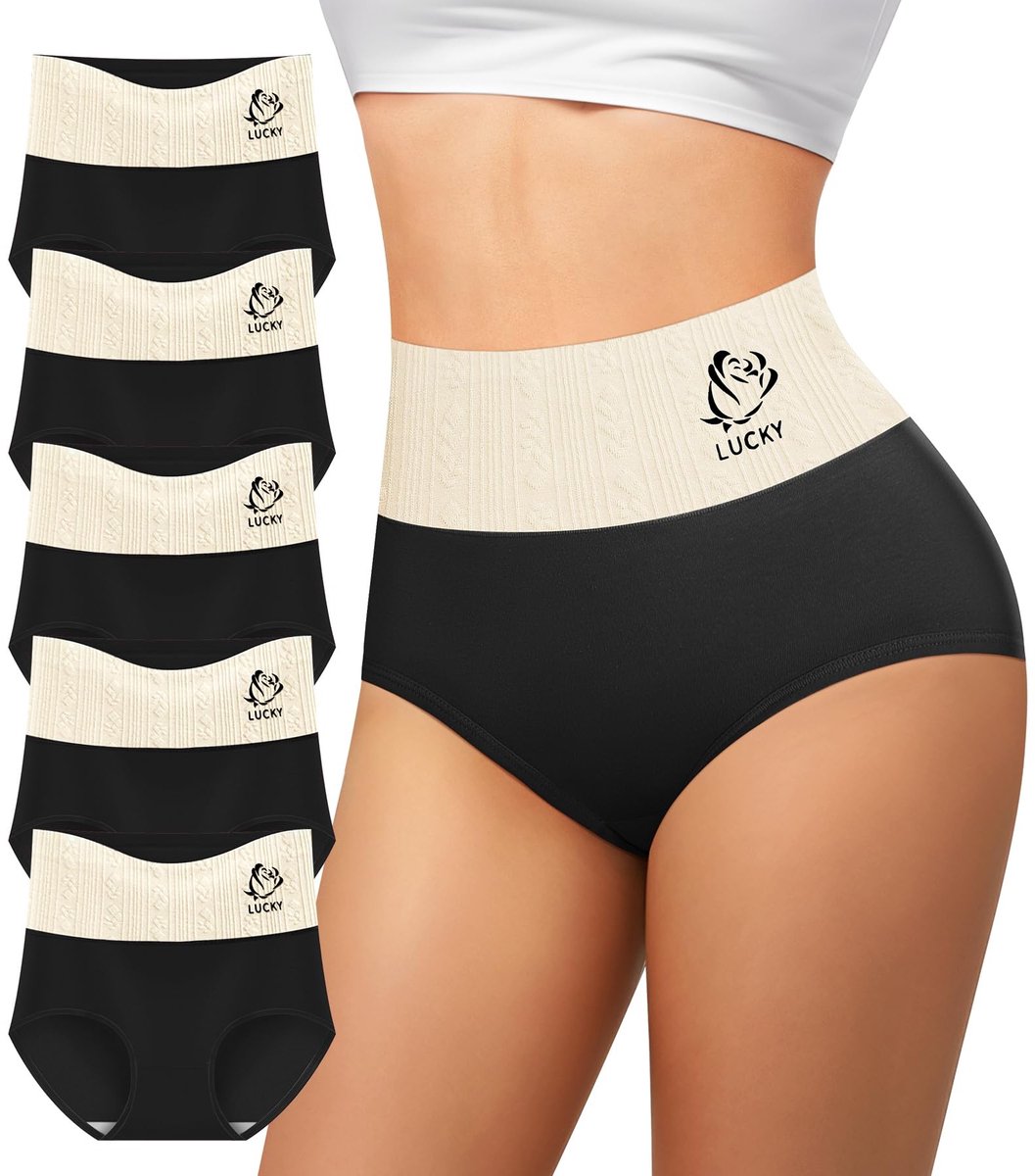 Hoge Taille Katoenen Ondergoed - 5 Stuks - Zwart