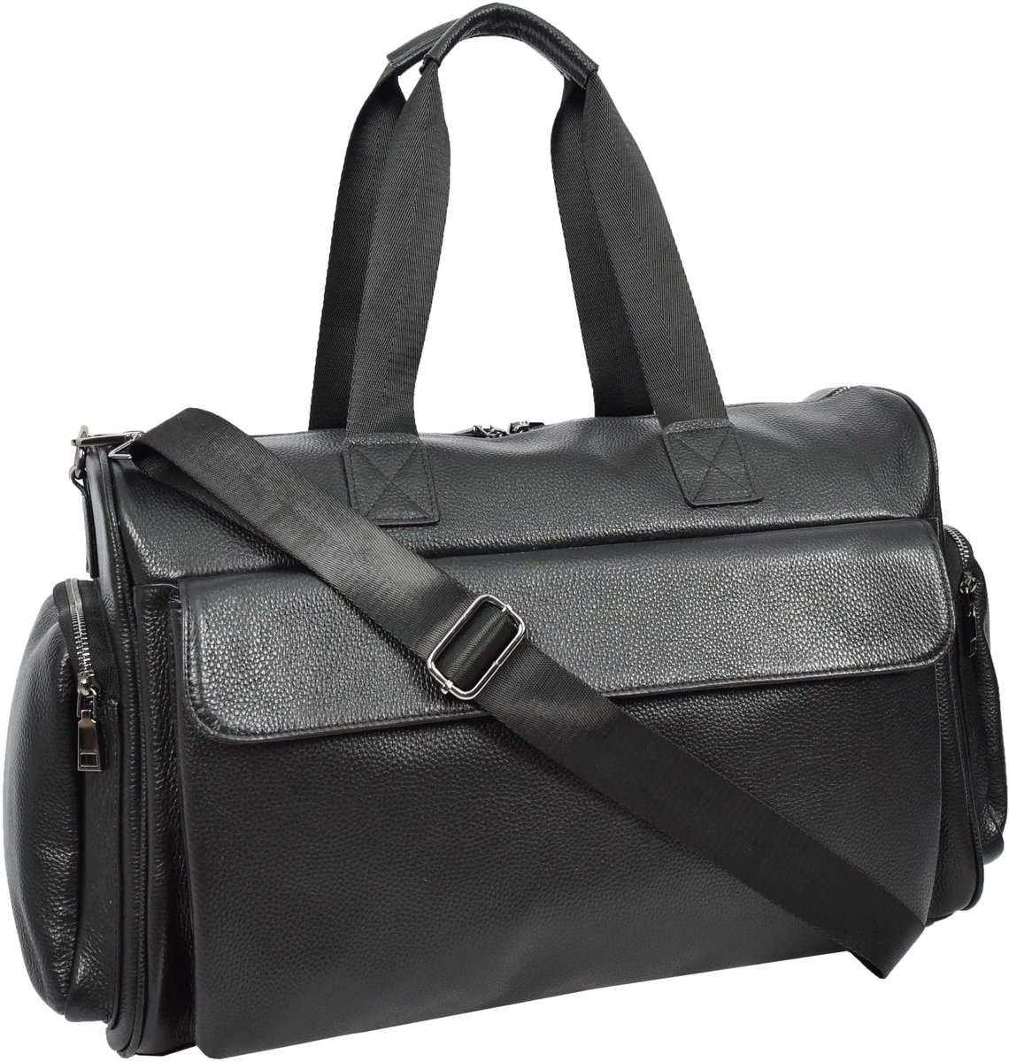 Reis Holdall Weekend Duffle Bag - Echt Leer - Zwart