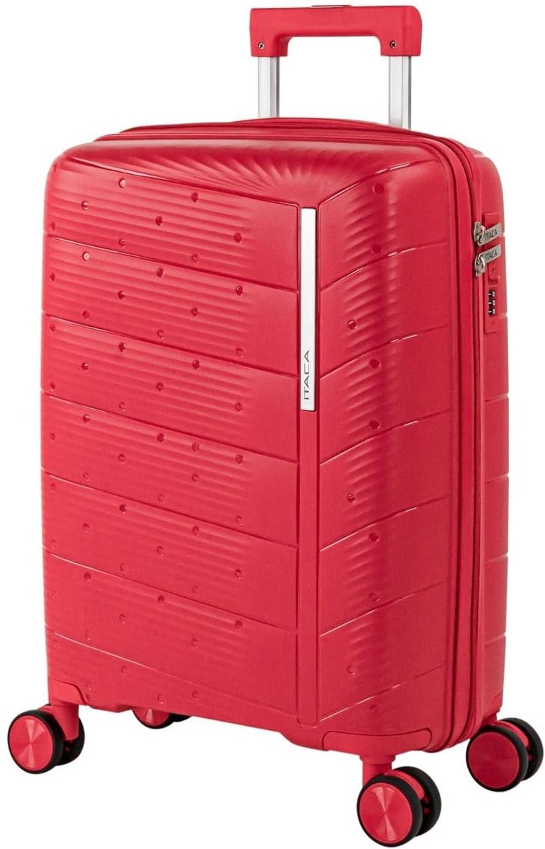 Handbagage Koffer met Trolley - Geometrisch Patroon - Rood