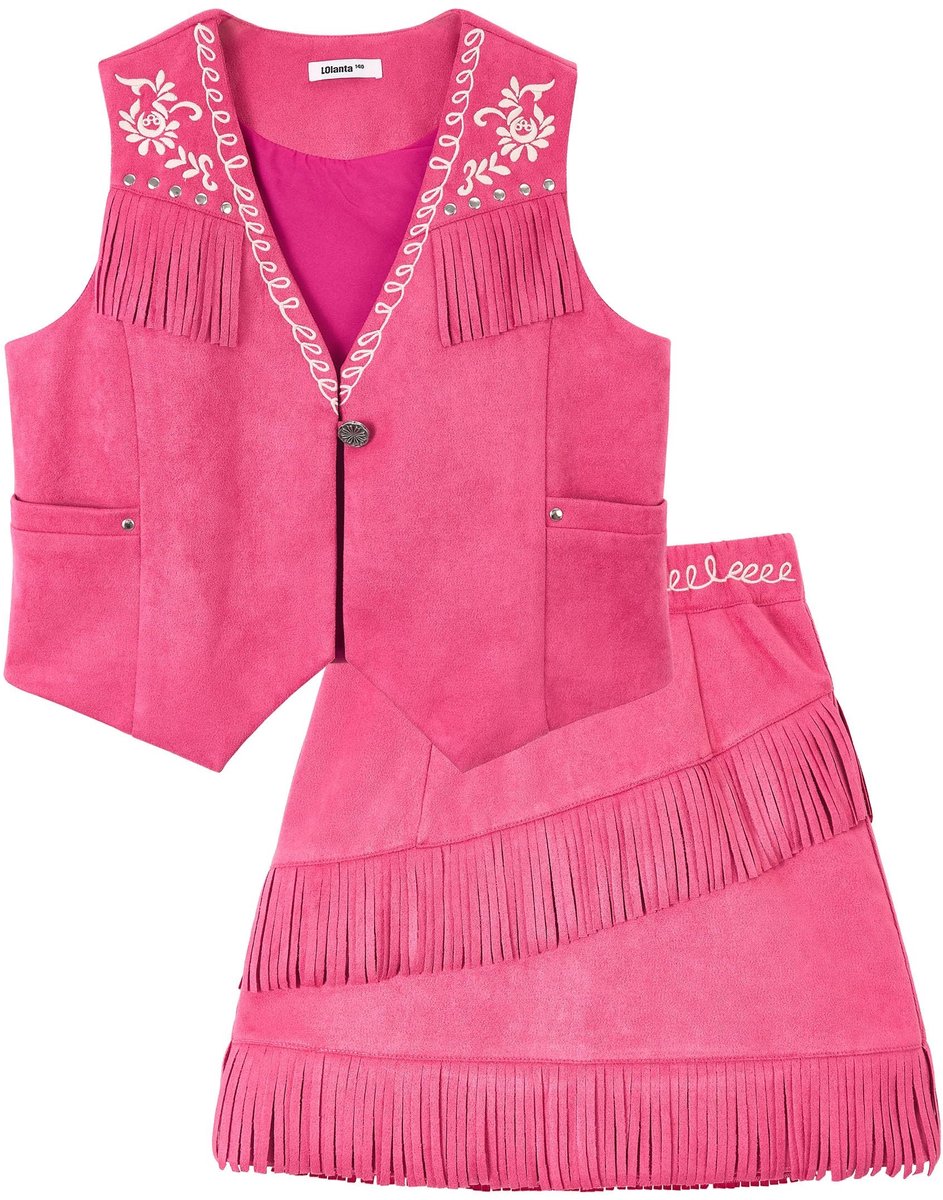 Cowgirl kostuum voor meisjes - Fringed cardigan en rok - Roze