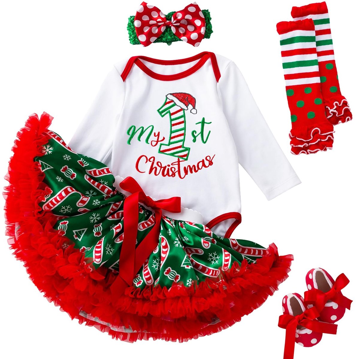Baby meisjes eerste kerstoutfit - Romper met tutu en accessoires