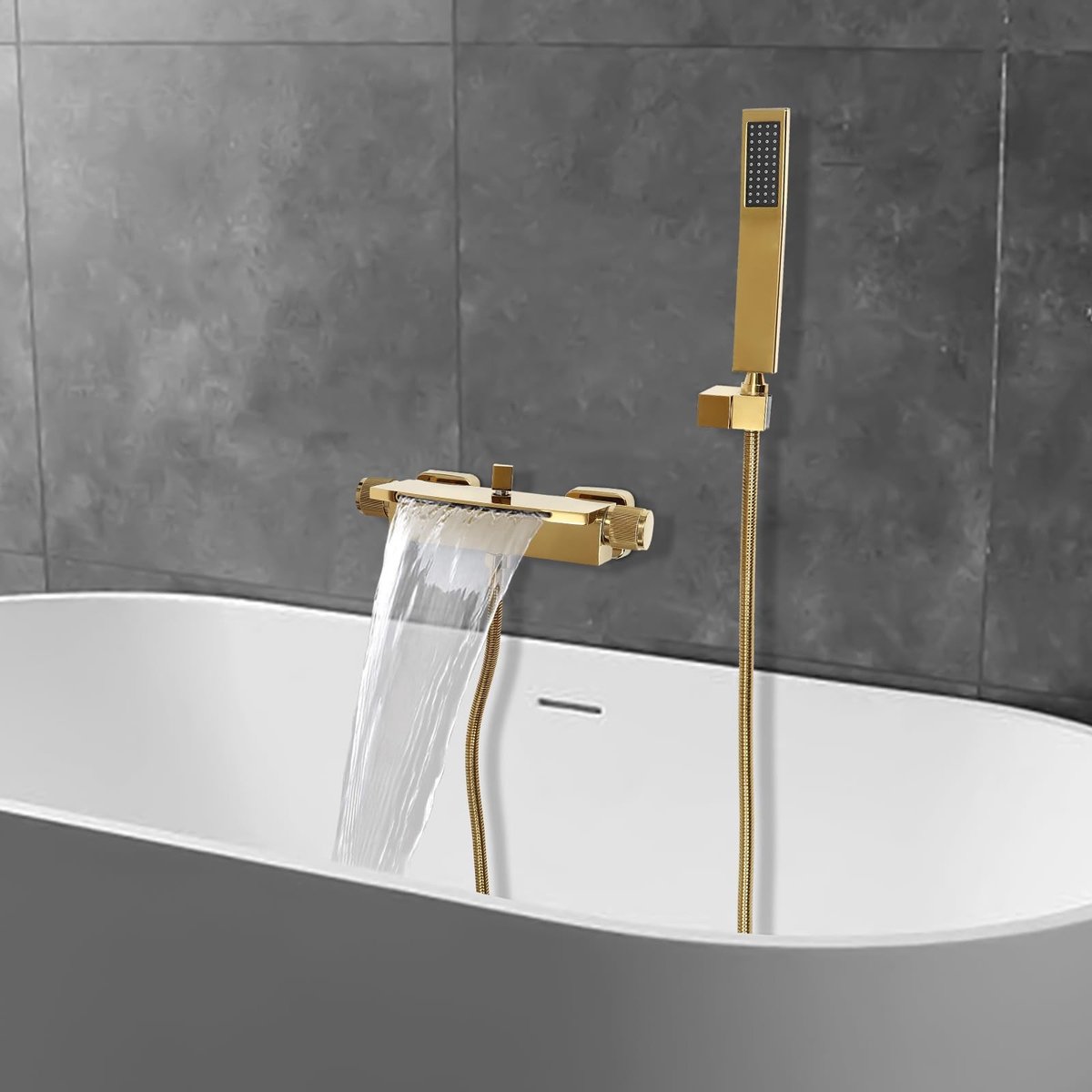 Wandmontage Badkraan met Waterval en Handdouche - Goud