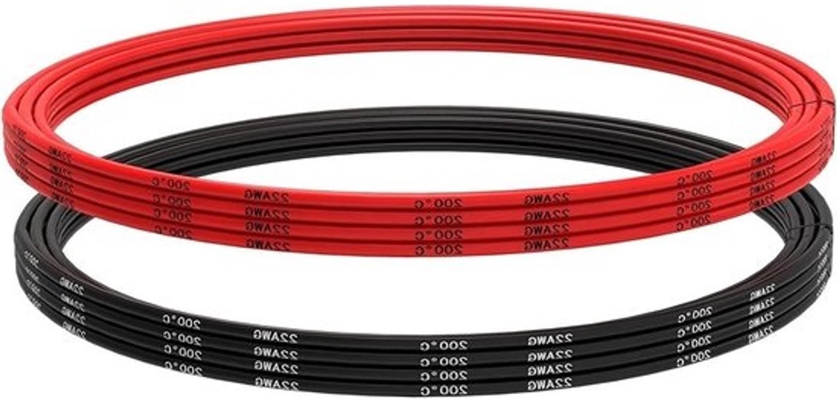 Siliconen kabel - Flexibele draad - Elektronica aansluiten - Hoge temperatuur bestendig - 5 meter - Zwart rood