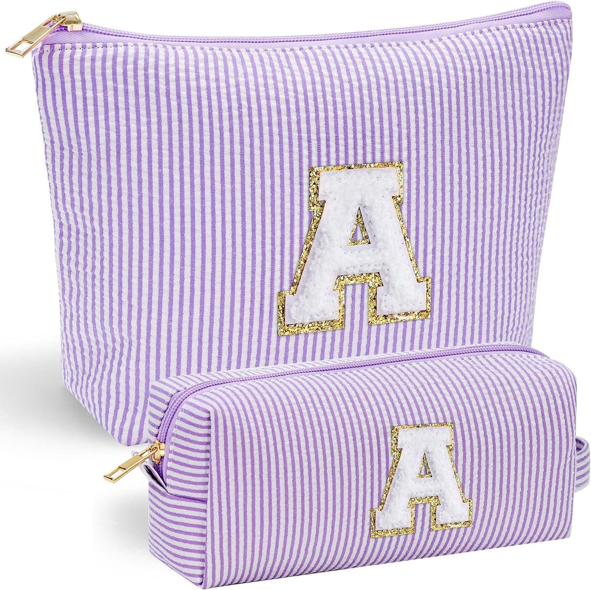 Verjaardagscadeau – Paarse make-uptas met de letter "A" | Een verjaardagscadeau voor vrouwen en leerkrachten; te personaliseren met initialen; een handige reisorganizer voor meisjes.
