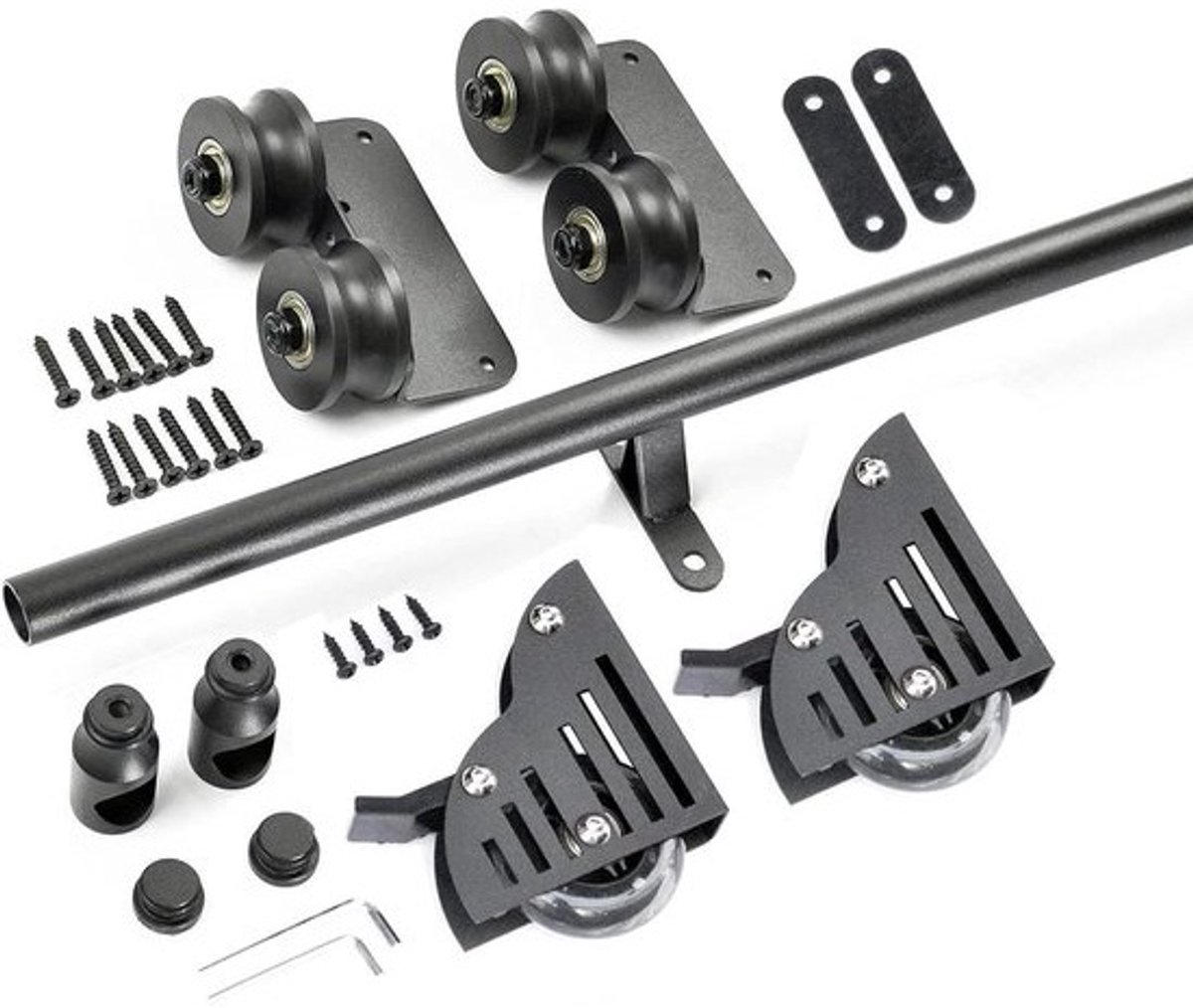 Ladder Glijbaan Hardwarekit - Schuifladder Onderdelen - Hoge Planken Bereiken - Met Vloerrollen en Rem - 300 cm - Zwart