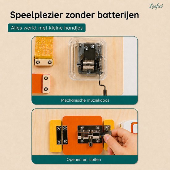 Leefico Houten Busy Board Oranje - Montessori Activiteitenbord Sensorisch Educatief Speelgoed - Baby Peuter Activiteitenboek Reisspeelgoed - Speelgoed 1 jaar - Speelgoed 2 Jaar van Leefico — afbeelding 3
