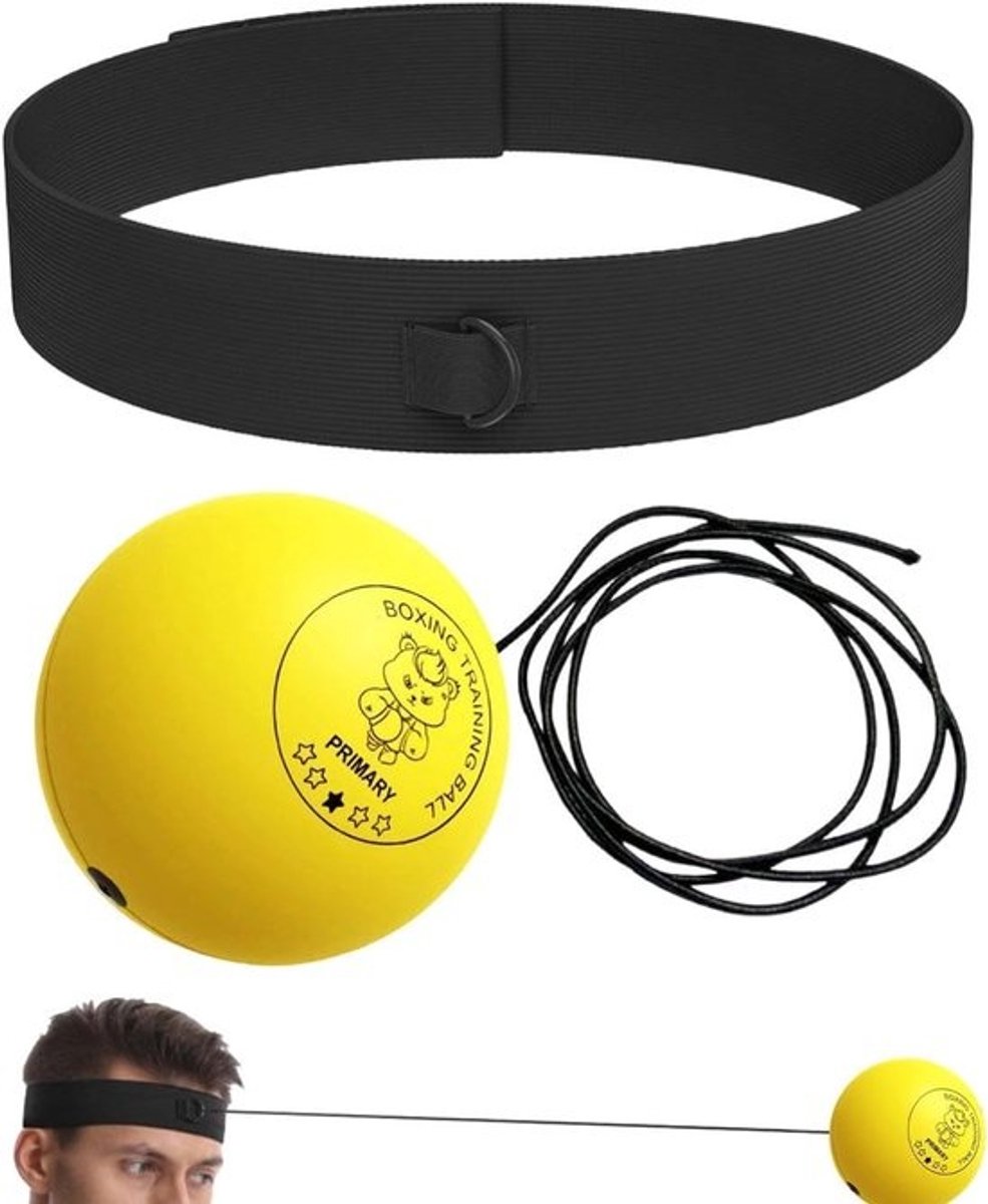 Reflexbal Hoofdband - Reactie bal - Coördinatie Training - Verstelbaar Ademend - 3 Maten Ballen - Geel