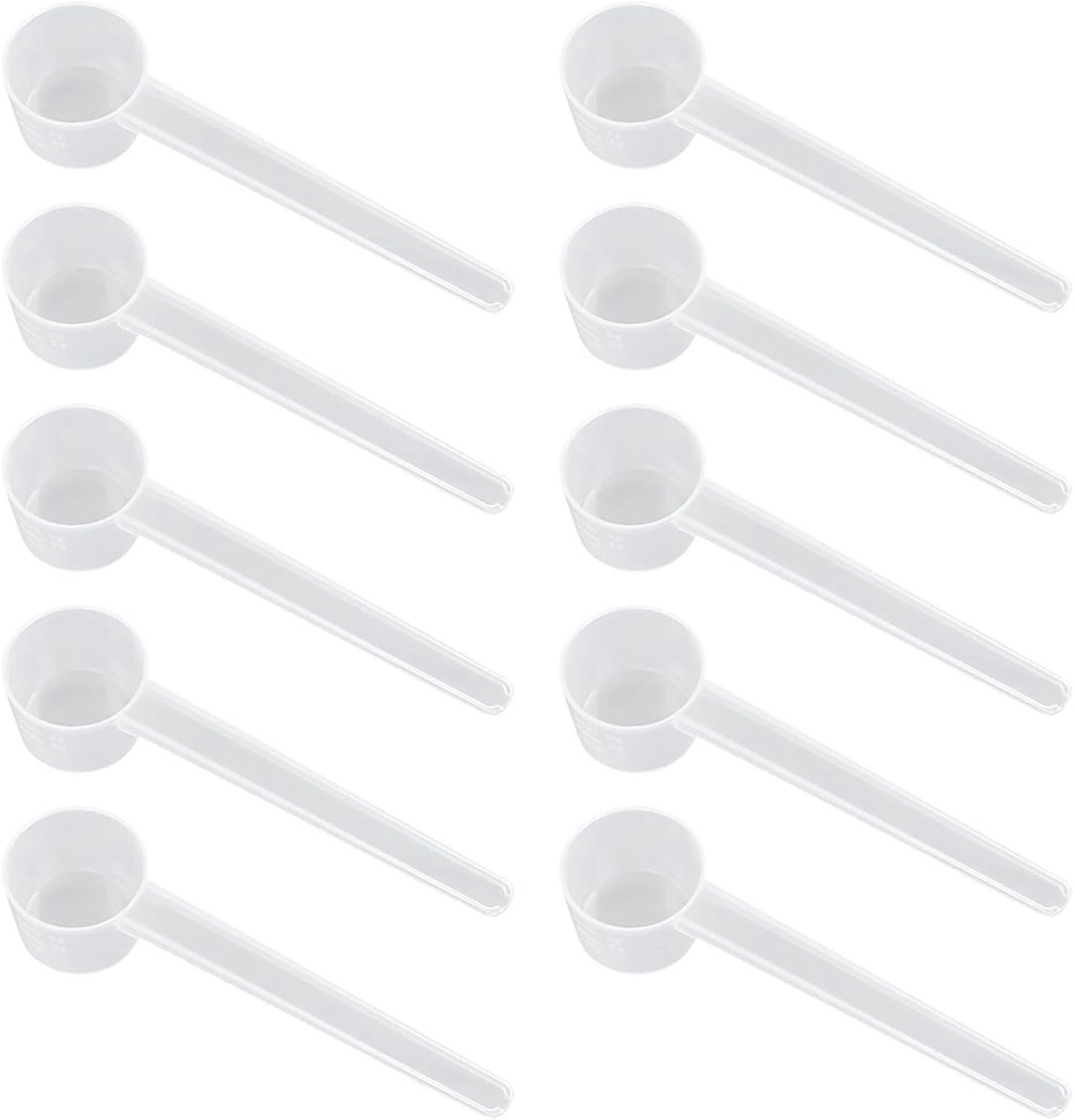 Set van 10 meetlepels voor poeders en voedingssupplementen, 5 g en 10 ml, transparante lepel met 2 g, 3 g en 4 g voor nauwkeurige dosering