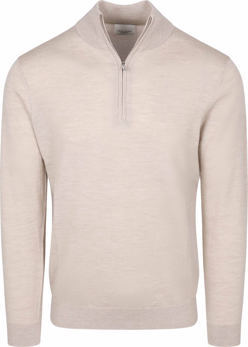 Profuomo Half Zip Pullover Merinowol Beige - Maat M - Heren - Quarter zip