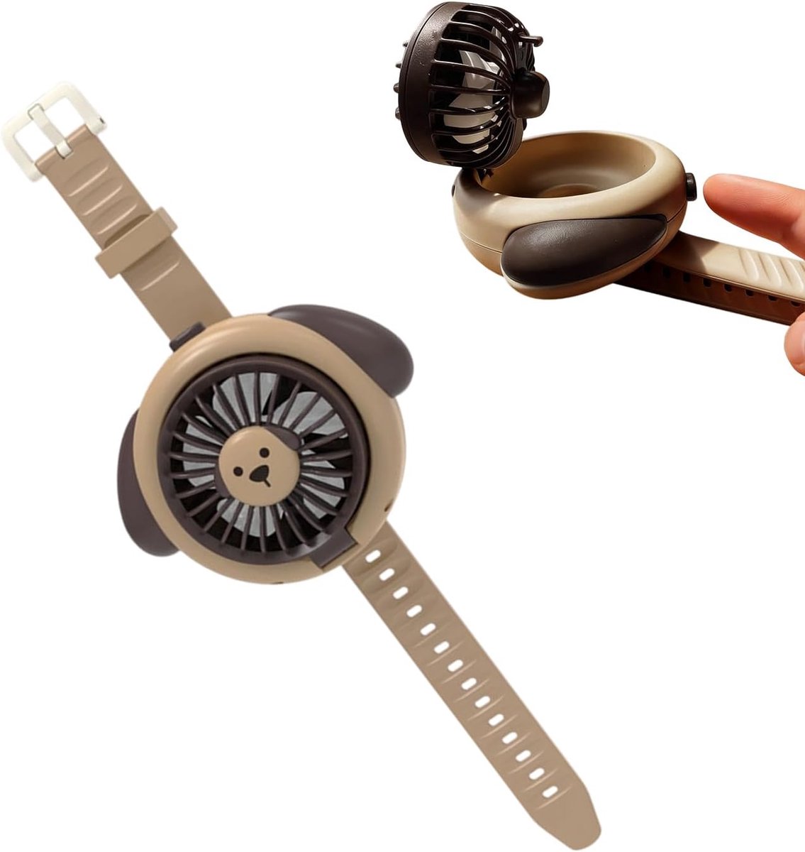 Polsventilator - Persoonlijke ventilator - Draagbaar - Via USB oplaadbaar - 3 Snelheden - Persoonlijke ventilator met polsband - voor binnen en buiten - Draagbare ventilator voor kinderen (jongens en meisjes) - Bruin