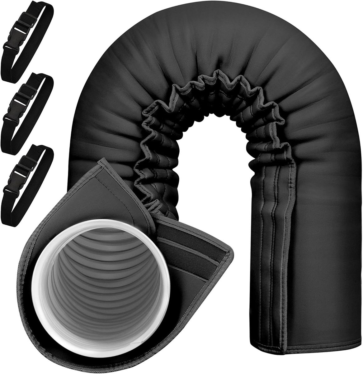 SSTRWGOOD Luchtslangisolatie - Isolerende Afdichting voor Mobiele Airco - Geschikt voor Abluchtslangen Ø12,7 cm en 15 cm - Stofdicht en Thermisch Geïsoleerd met 3 Elastische Banden - Gemaakt van Polyester - 150x53 cm