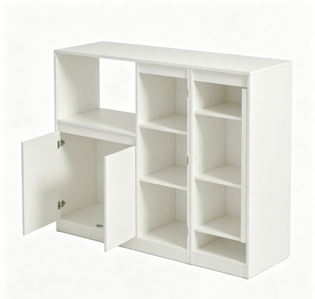 Dressoirkast Keukenkast 40 x 90 x 90 cm Wit, Opbergkast met Werkblad, Magnetronrek, 3 Deuren, Open Vak, Stopcontact en Verstelbare Planken, Keukenmeubel, Buffetkast, Wandkast, Opbergmeubel voor Keuken en Woonkamer