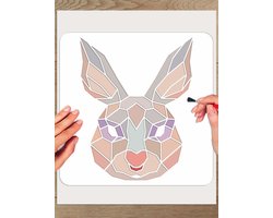 Herbruikbaar sjabloon voor konijnenhoofd schilderen - Geometrische dieren 30 x 30 cm voor hout, muur, canvas en stof