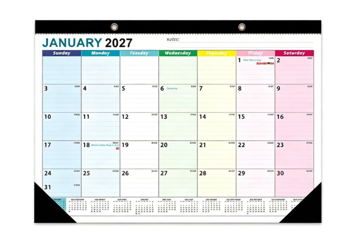 Maandelijkse bureauplanner van 17 x 12 inch (met transparante beschermhoes) die loopt van januari 2027 tot juni 2028 (18 maanden); voorzien van dik papier en geschikt voor gebruik op kantoor, op school en thuis.