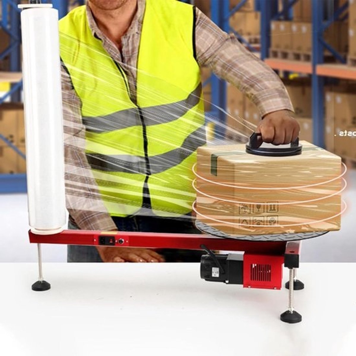 Rekfolie Wikkelmachine - Folie Dispenser Palletwikkelaar - Goederen Verpakken - Elektrische Draaitafel - Tot 71 cm Folie - Grijs