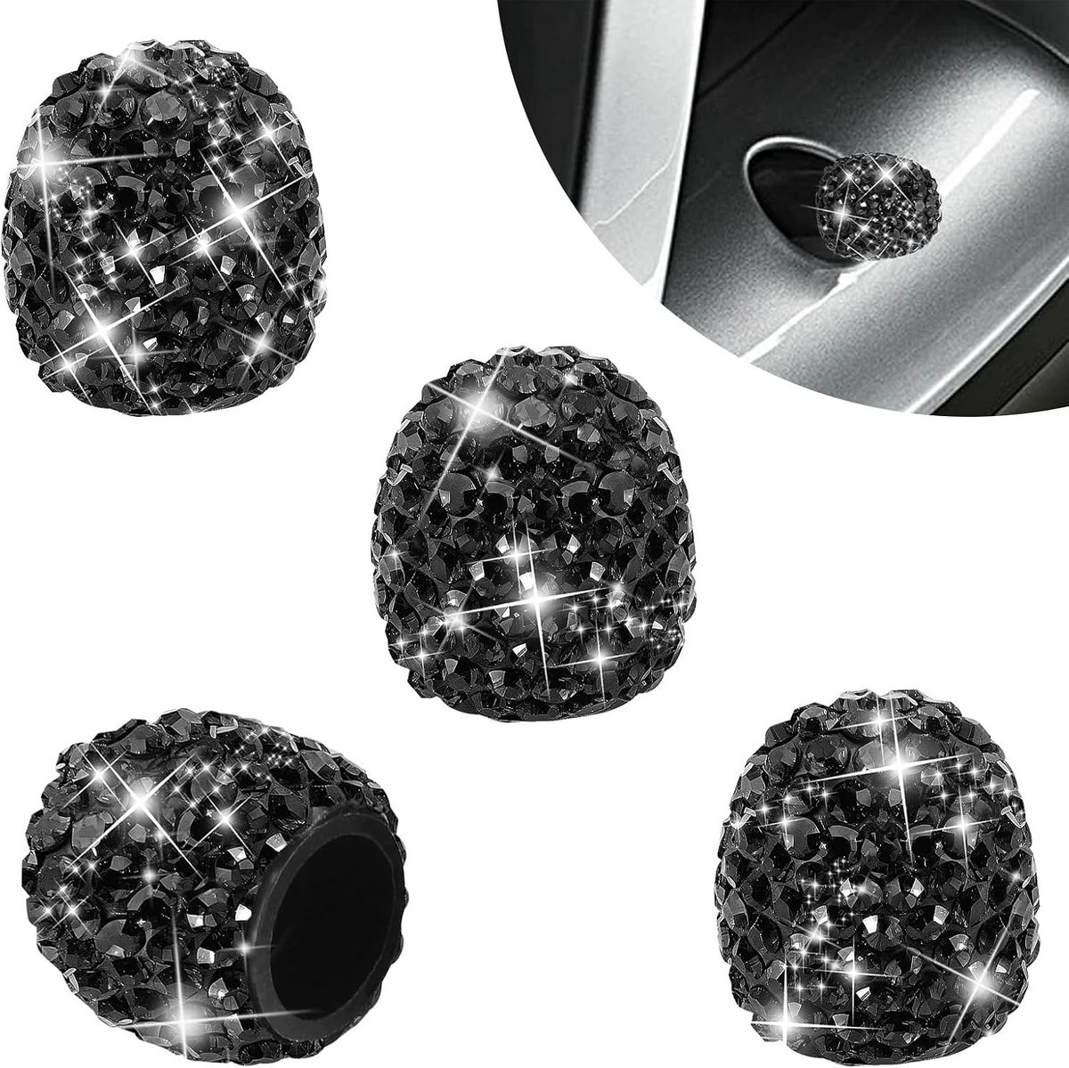 Set van 4 Kristallen Ventieldoppen voor Auto en Fiets - Diamant Design, Stofdoppen, Universele Ventieldoppen voor Motorrijden