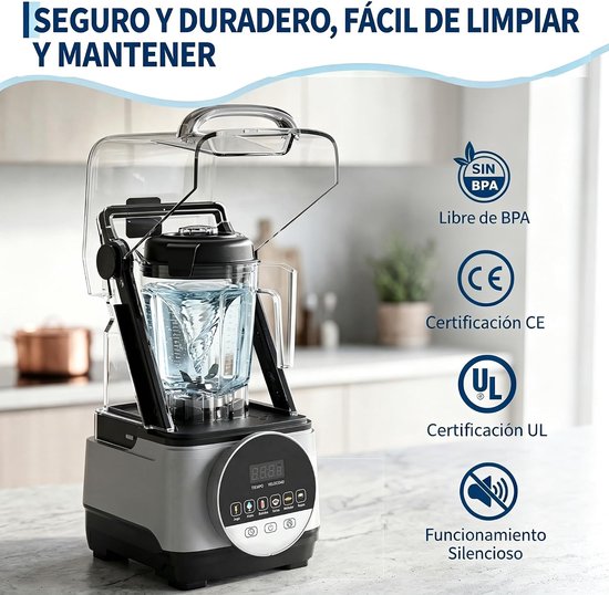Staafmixer 1400W hoog vermogen‑6 automatische programma's‑Touchscreen bediening‑9 snelheidsniveaus‑SUS304 roestvrijstalen messen‑2L PC mengkan‑Donkergrijs van HOERFURIY — afbeelding 5