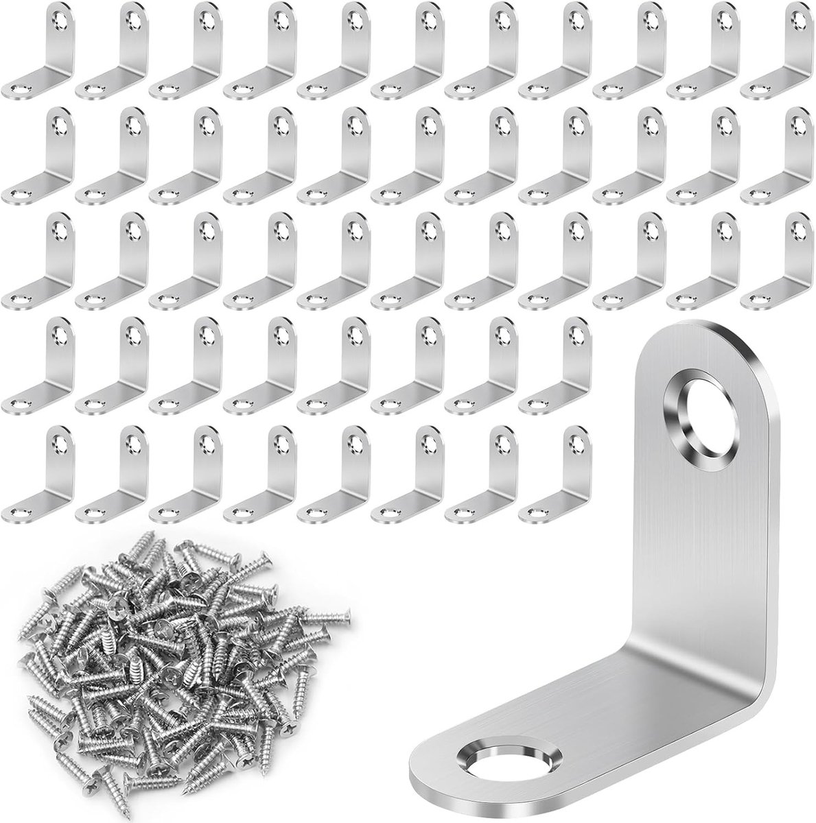 Hoekverbinders van RVS 30 x 30 mm - 50 Stuks - Metalen Hoekstukken voor Meubelconstructie, Plankmontage en Doe-Het-Zelf Projecten