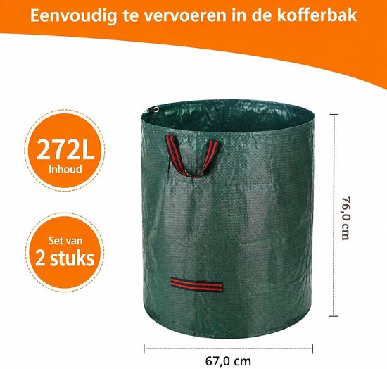 Kaiyaya - 2 stuks tuinafvalzakken - 272 liter - extra dik en waterafstotend - stevig en scheurvast - voor tuin en groenafval - 67 x 76 cm — afbeelding 3