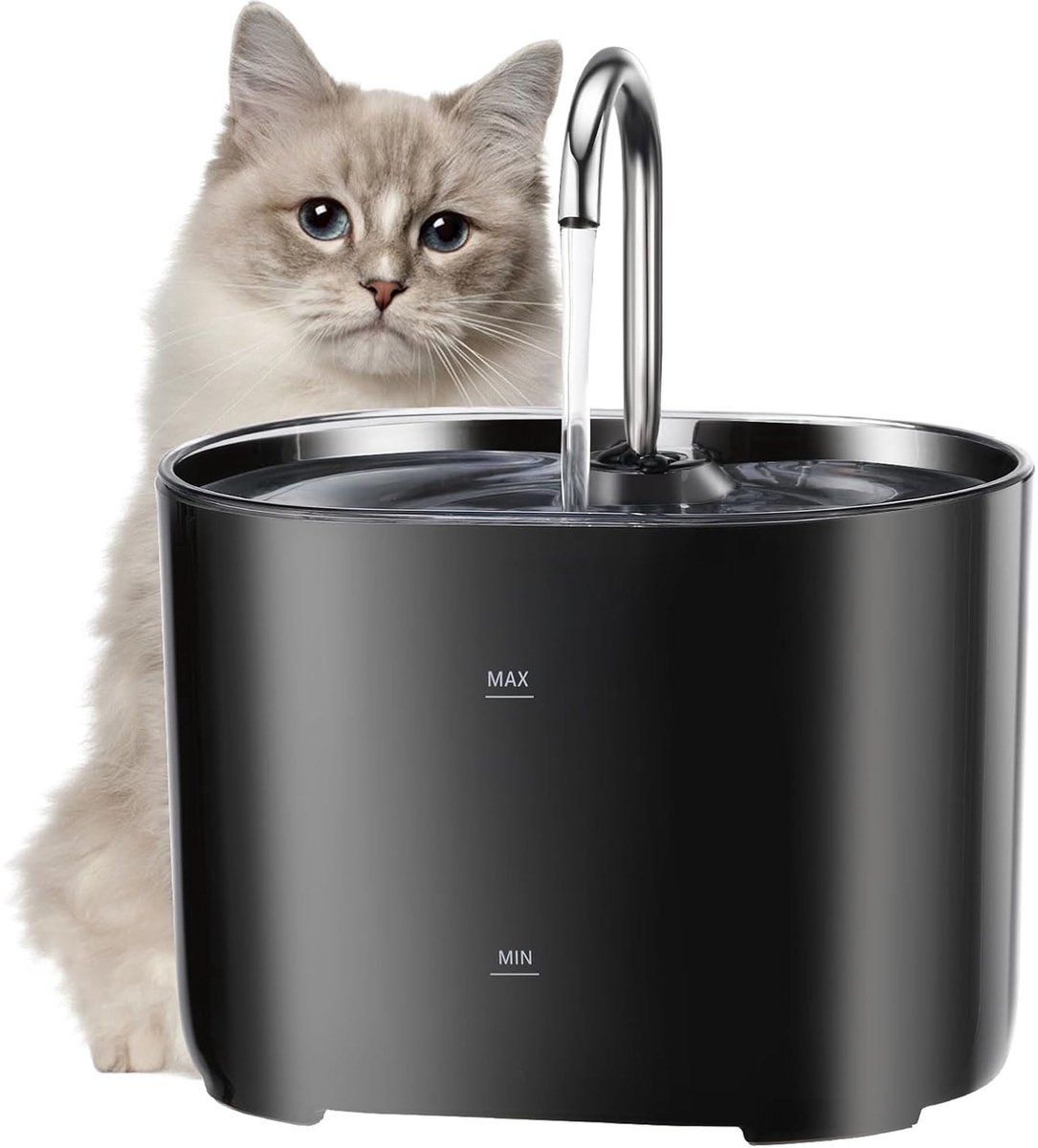 Kattenfontein - Drinkfontein - 2.2L Stille Drinkfontein voor Katten - Met 4-laags Filtersysteem - Voor Meerdere Huisdieren - USB Voeding Vereist (Zonder Adapter) - Zwart