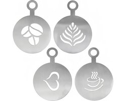 Stainless Steel Coffee Stencils voor Latte Art en Cappuccino Decoratie - 4 Stuks Cake Decoratie Accessoires voor de Keuken