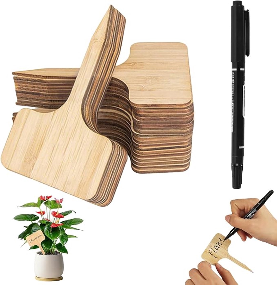 KZQ Pack of 40 weatherproof bamboo plant supports with double-sided writing surface, 10 x 6 cm, black. Ideal for garden, herb garden or high bed: label plants