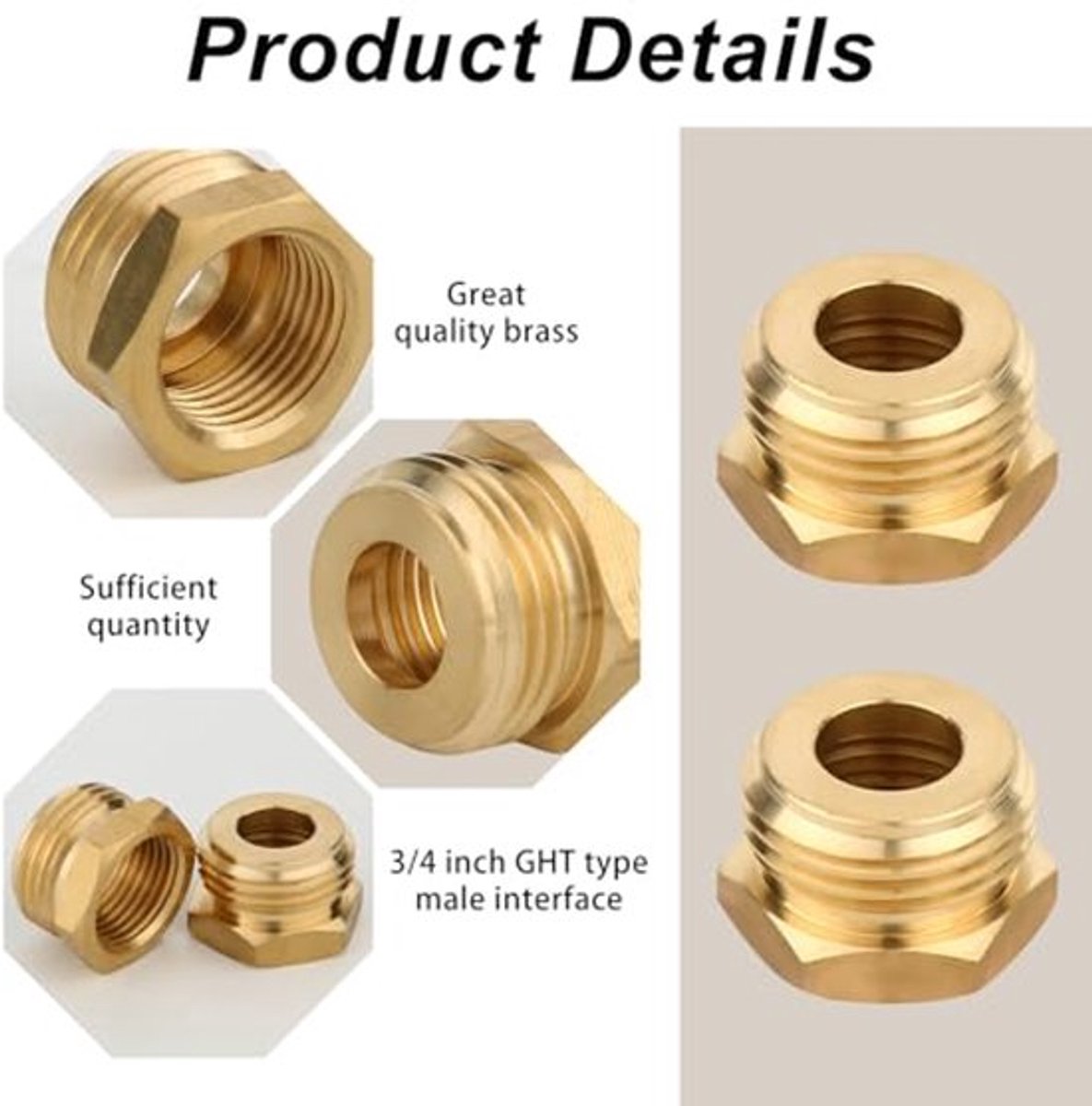 4 Stuks Tuinslangadapter, 3/4" GHT Mannelijk naar 1/2" NPT Vrouwelijk Messing Tuinslangconnector Vervanging voor Buitenkraan & Leidingfittingen