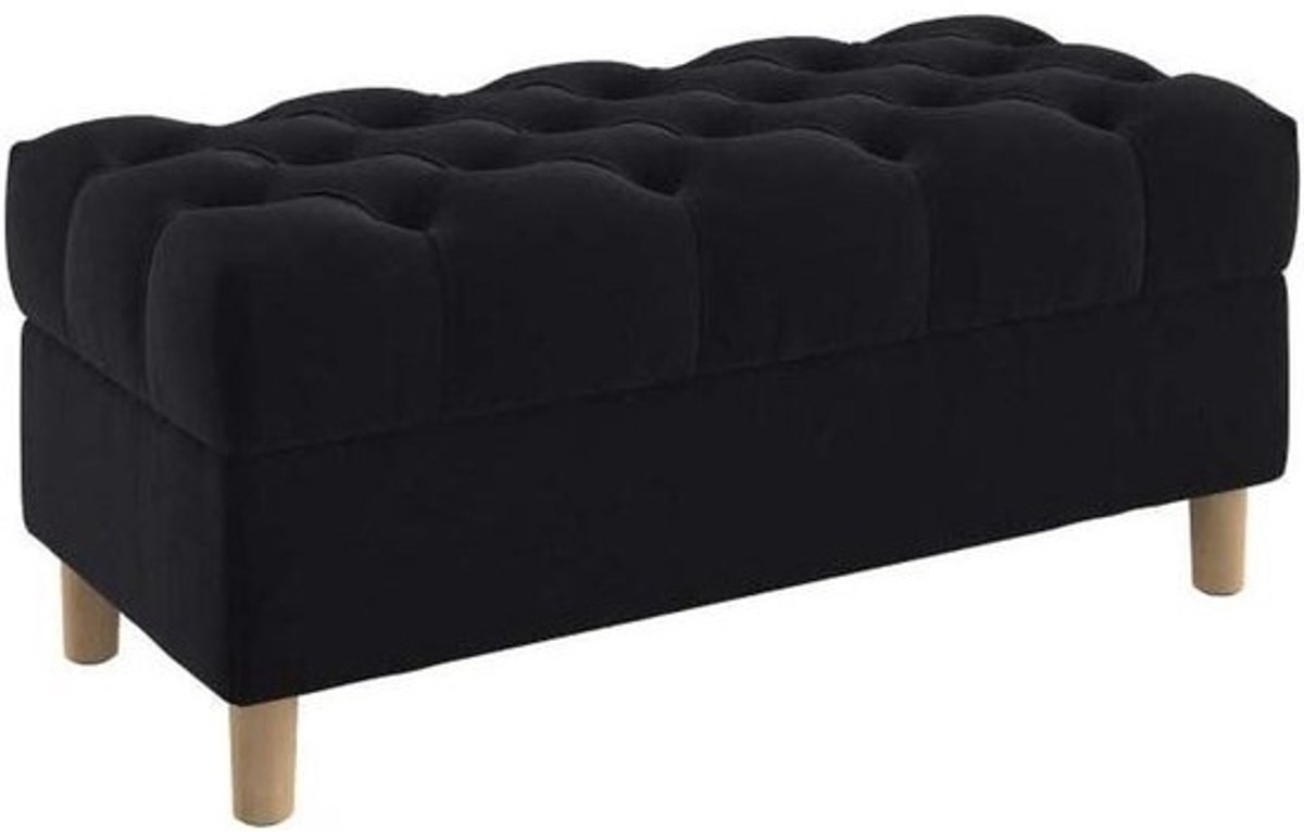 Zitbank met Opbergruimte - Voetenbankje Poef - Woonkamer Inrichting - Diep Geknoopt Blad - 100 cm Breed - Zwart