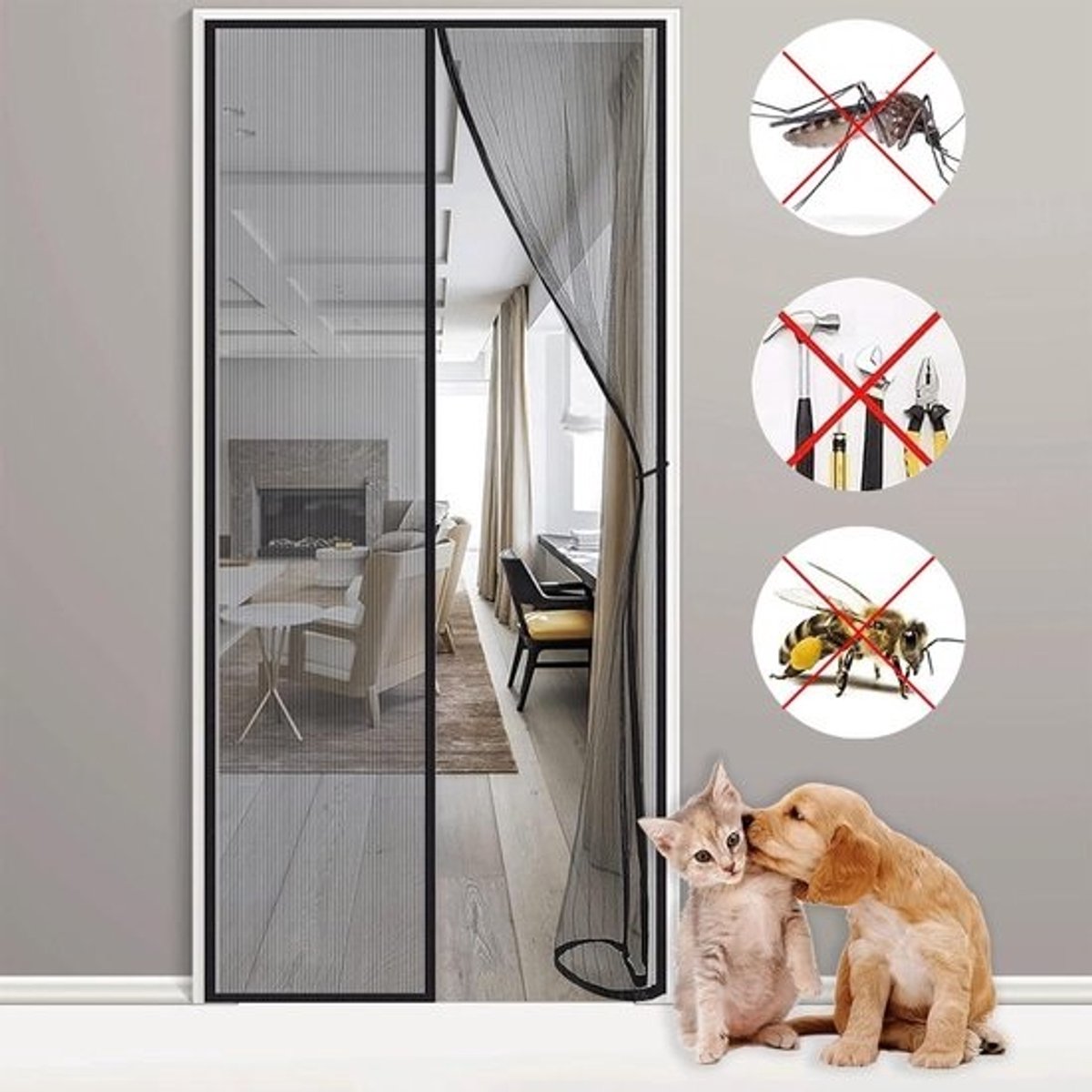 Magnetische Hordeur - Vliegendeur Scherm - Insecten Buiten Houden - Automatisch Sluitend - 85x180cm - Zwart