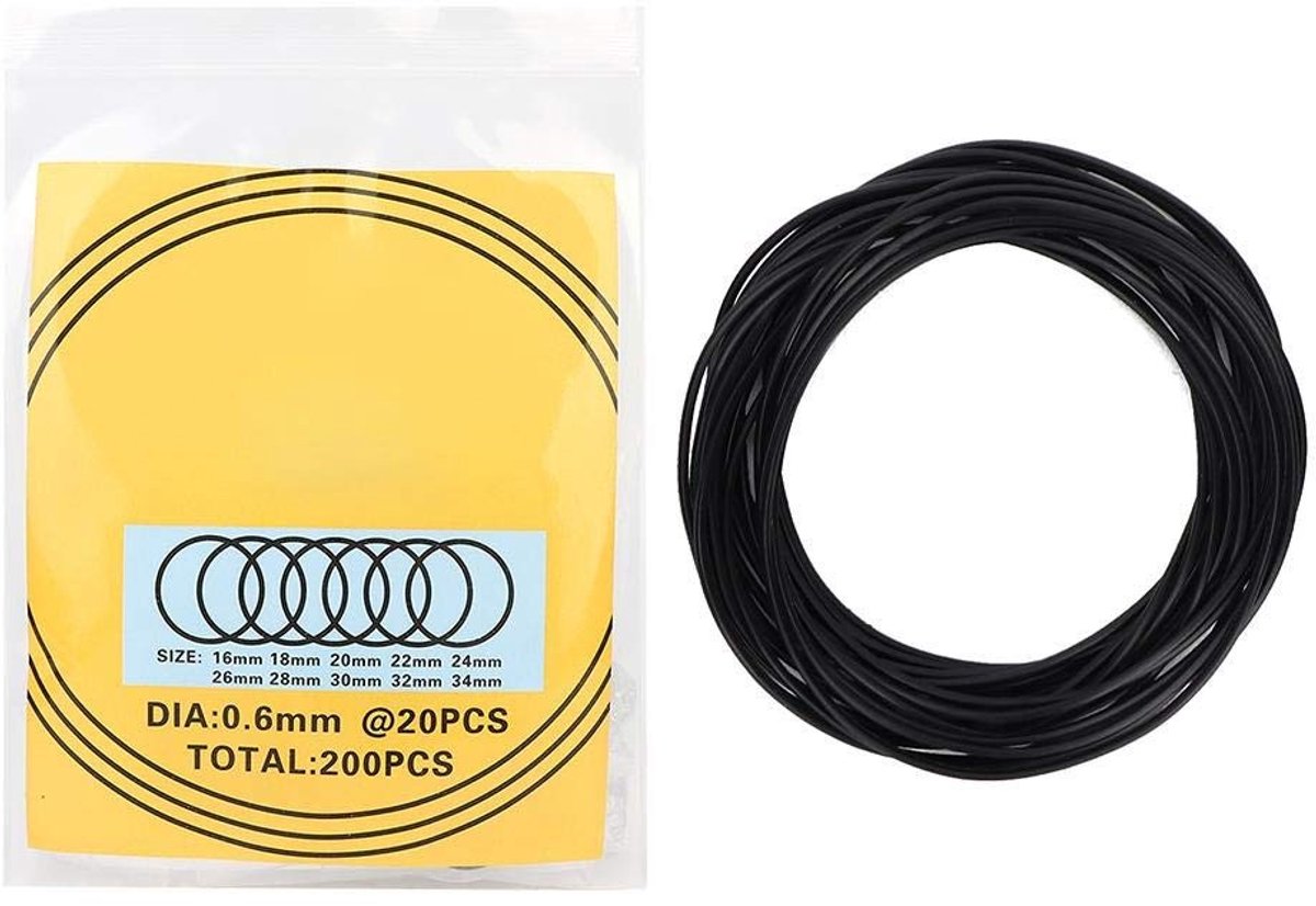 O-ring set voor horloges, 200 stuks waterdichte rubberen afdichtingen voor horlogekappen en reparaties (0.6mm)