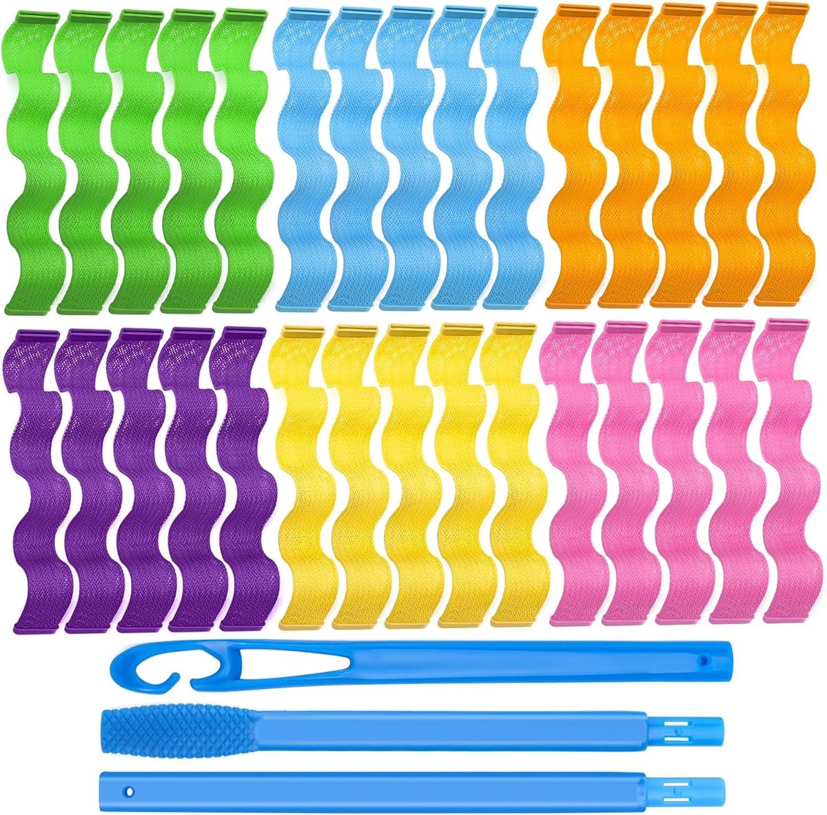 Spiraalvormige haarrollers set van 30 stuks voor golvende kapsels zonder hitte, inclusief 2 stylinghaken voor alle haartypes en lengtes