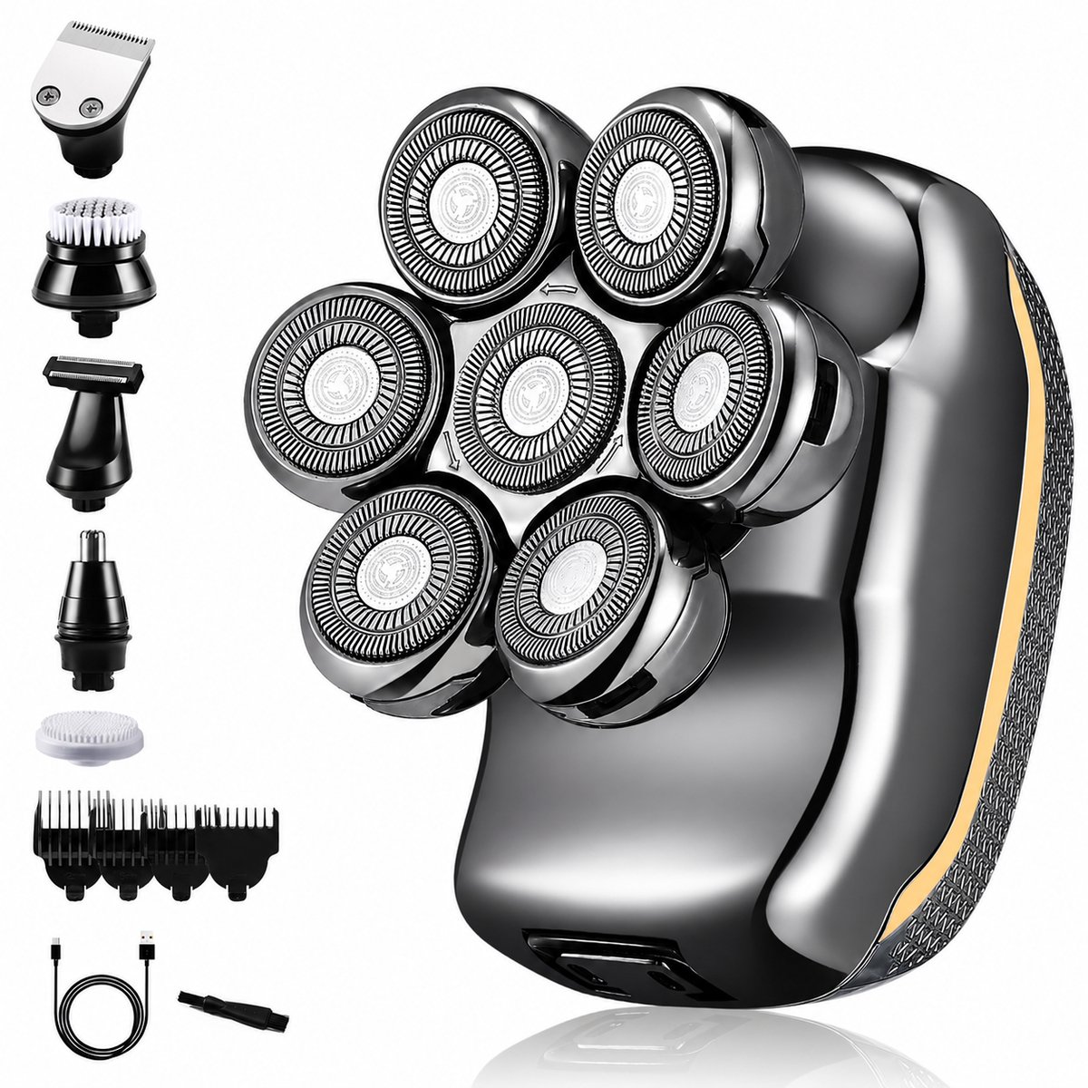 Elektrisch Scheerapparaat Heren 6-in-1 – 7D Scheerkoppen – IPX6 Waterdicht – Nat & Droog – 90 Min Accuduur – USB Opladen