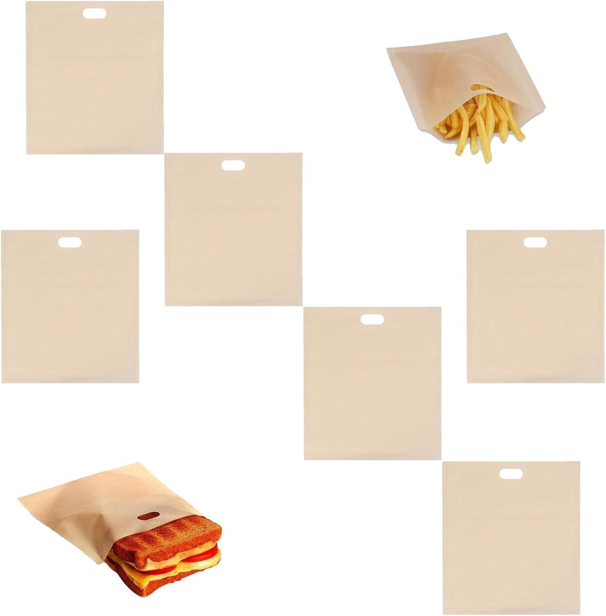 Set van 6 Herbruikbare Antiaanbak Toastzakken voor Toast, Sandwiches, Pizza en Snacks