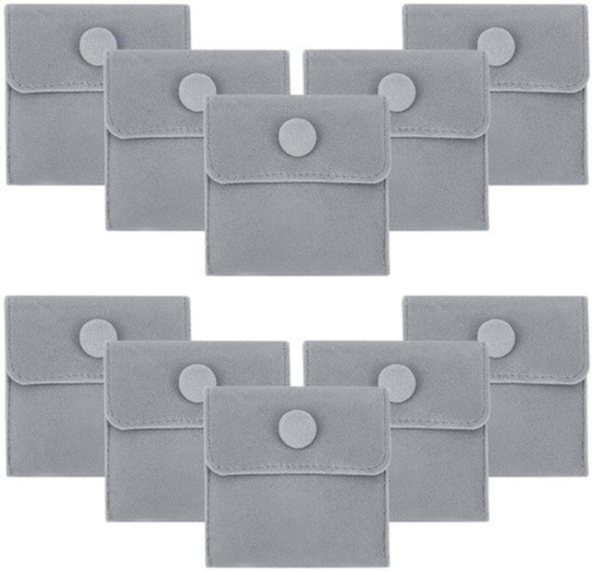 Pack van 12 Velours Sieraden Tassen - Compact 7 x 7 cm met Drukknop Sluiting