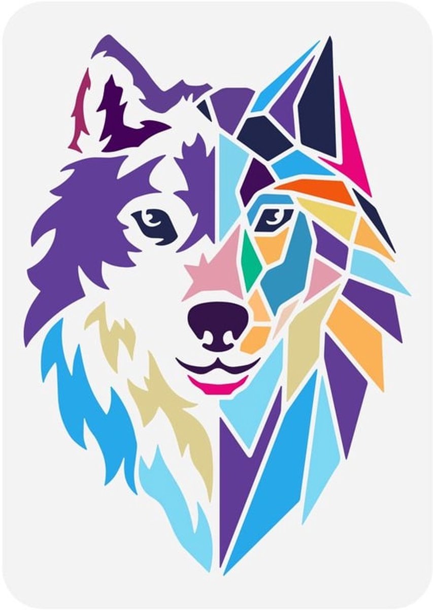 Geometrische wolfskop stencil 21 x 29,7 cm herbruikbaar wolfskop tekenstencil doe-het-zelf kunst wolf decoratie sjabloon dier sjabloon voor schilderen op hout, muur, papier en meubels