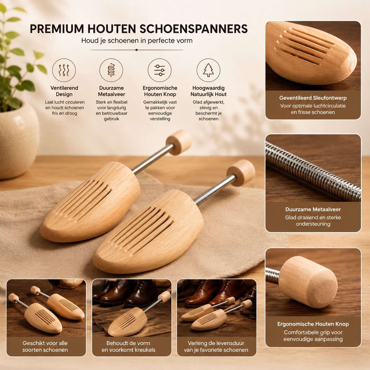 2 paar houten schoenspanners met veer, voor leren schoenen, sneakers, laarzen, maat 39-42