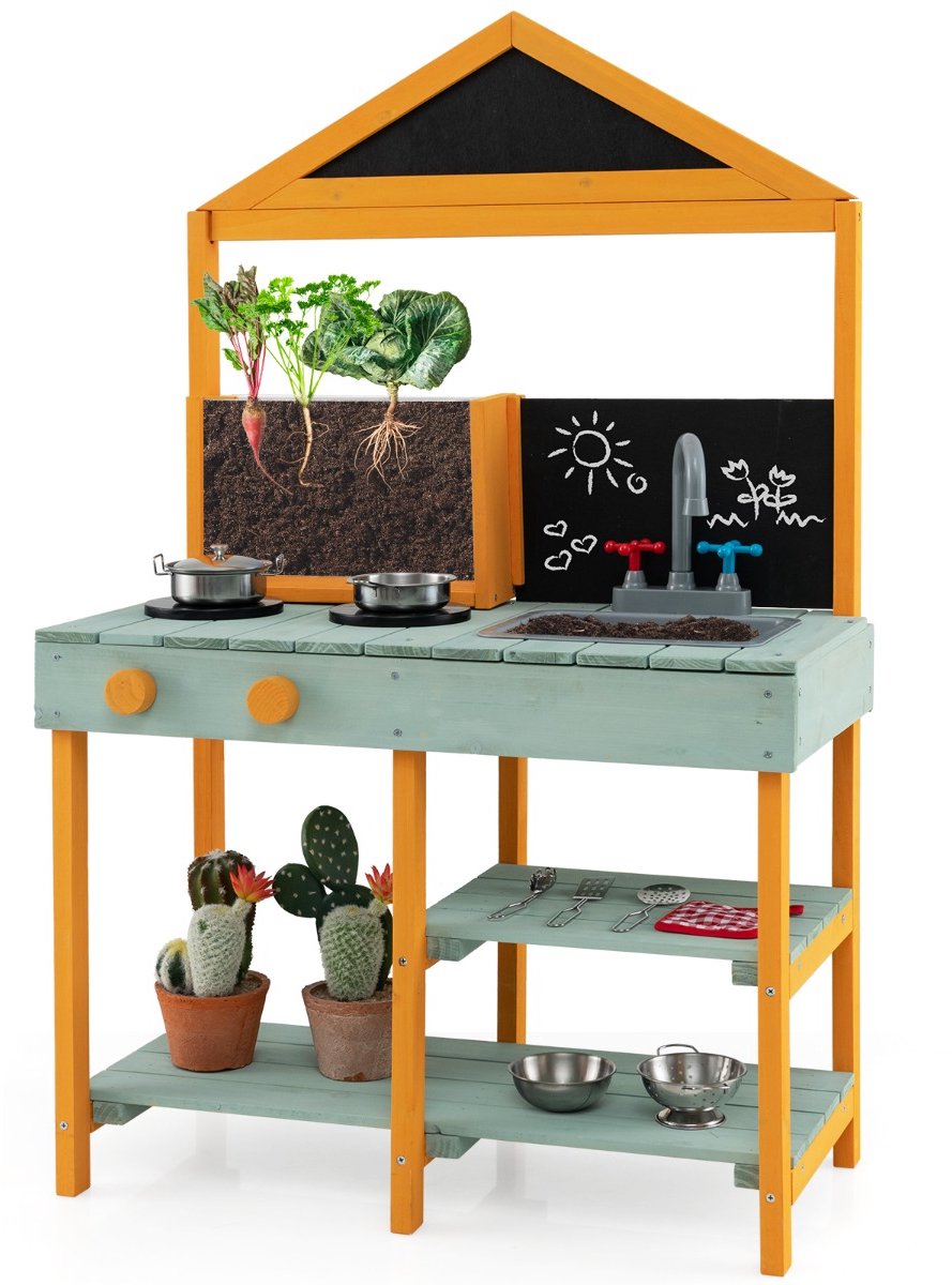 SureDeal® - Rollenspell - Buitenkeuken - Kinderen - Plantenbak Draaibare Kraan - Afneembare Gootsteen Krijtborden - 69x36x110 cm - Veelkleurig