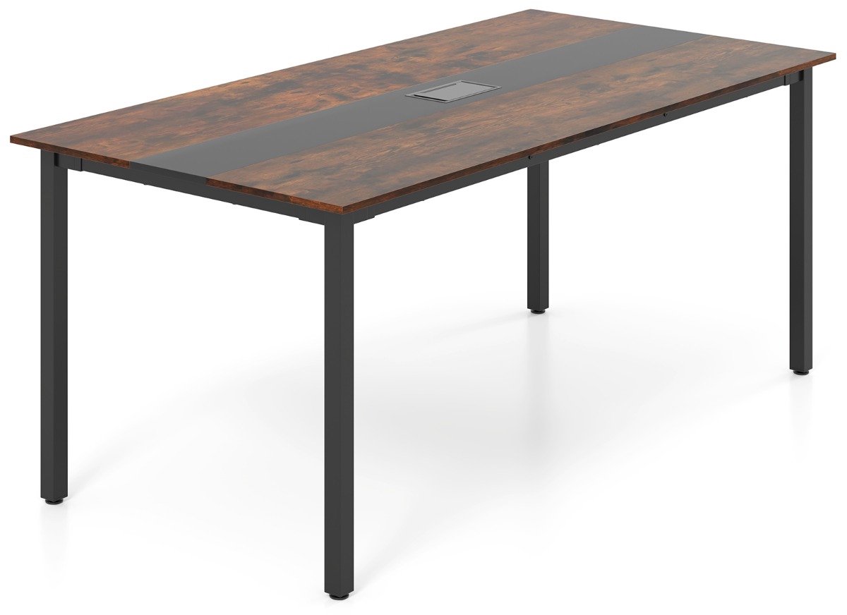 SureDeal® - Bureau - Conferentietafel Vergadertafel Rechthoekige - Kabelmanagement - 180x90x75,5 cm - Rustiek hout + Zwart