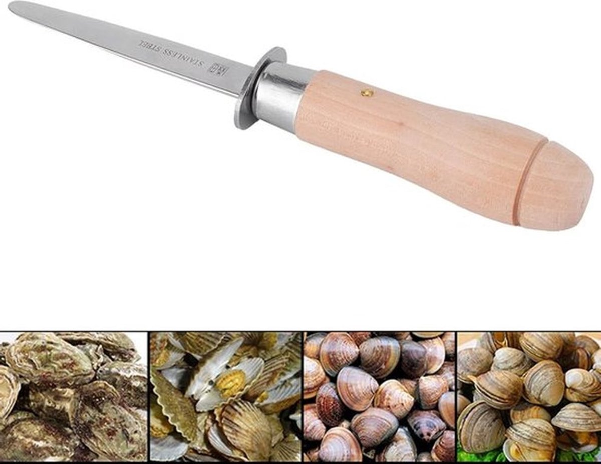 Roestvrijstalen oestermes met lange steel voor het eenvoudig en veilig pellen van oesters, ideaal voor het bereiden van zeevruchten en schaal- en schelpdieren