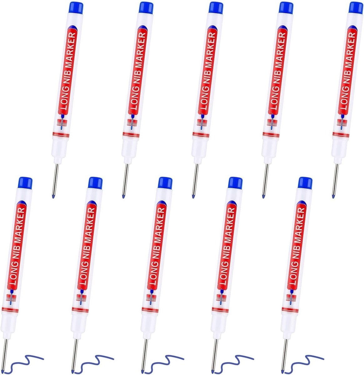 Diepe Holte Markeerstiften Blauw 20mm Punt, Houtbewerking Markeerpen 15cm, Precisie Markeren voor Hout, Plastic, Metaal en Karton in Moeilijk Bereikbare Plaatsen