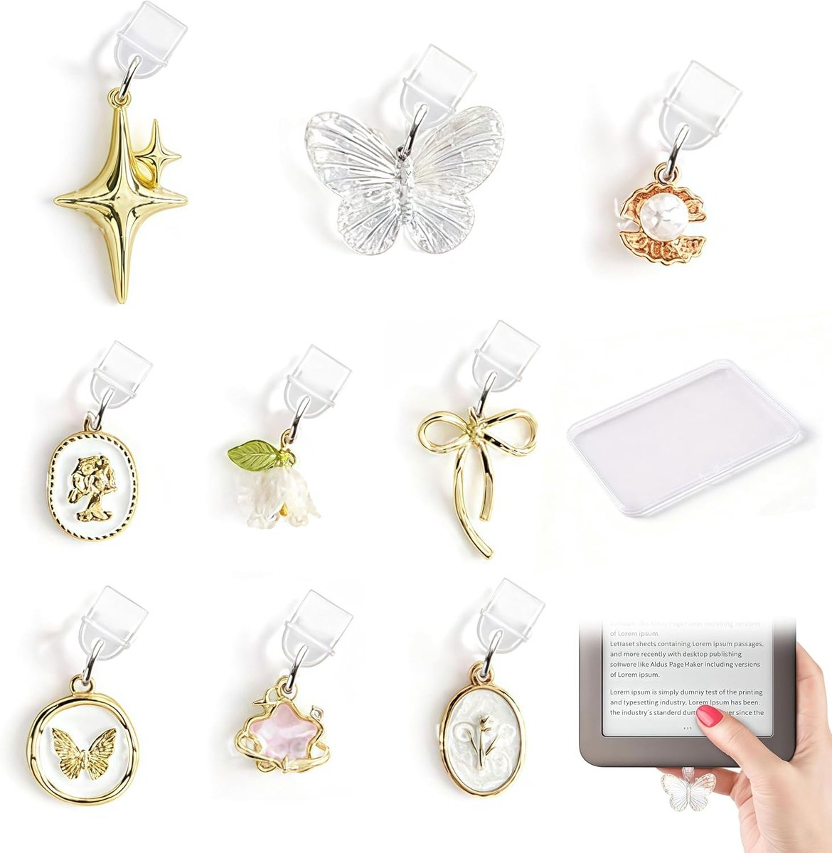 Set van 9 Stofbeschermers met Hangers voor Type-C Boekenliefhebbers - Kleurrijke E-reader Pluggen en Accessoires