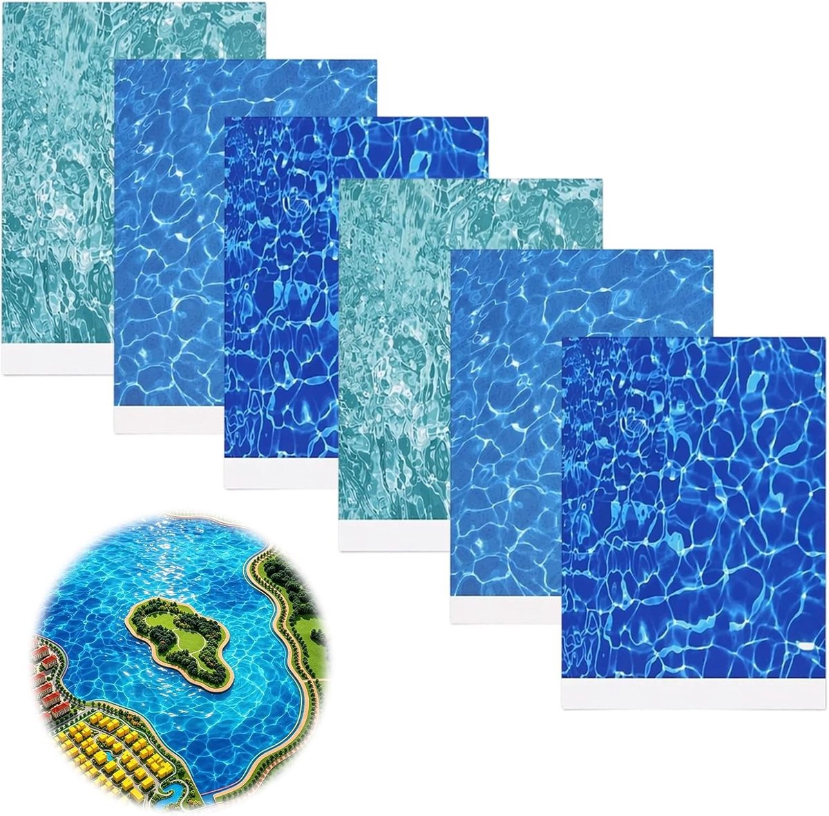 Watergolven Stickers, 6 Vellen Zelfklevende Waterslide Film voor Ocean Diorama, Onderwater Decoratie en Modelbouw, 30×21cm