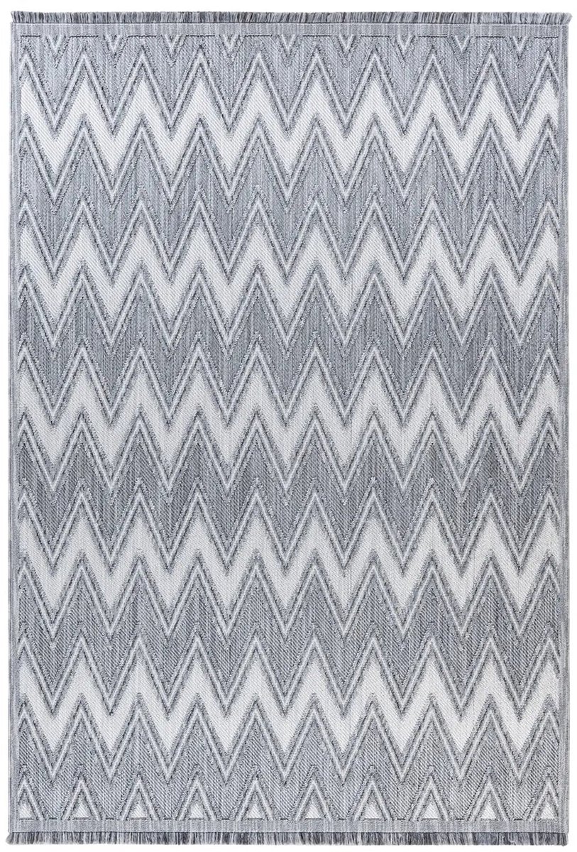Dutch XXL Laagpolig Vloerkleed | Tapijt | Sarai | Zigzag | Grijs/Wit | 80x150 cm Grijs / Wit