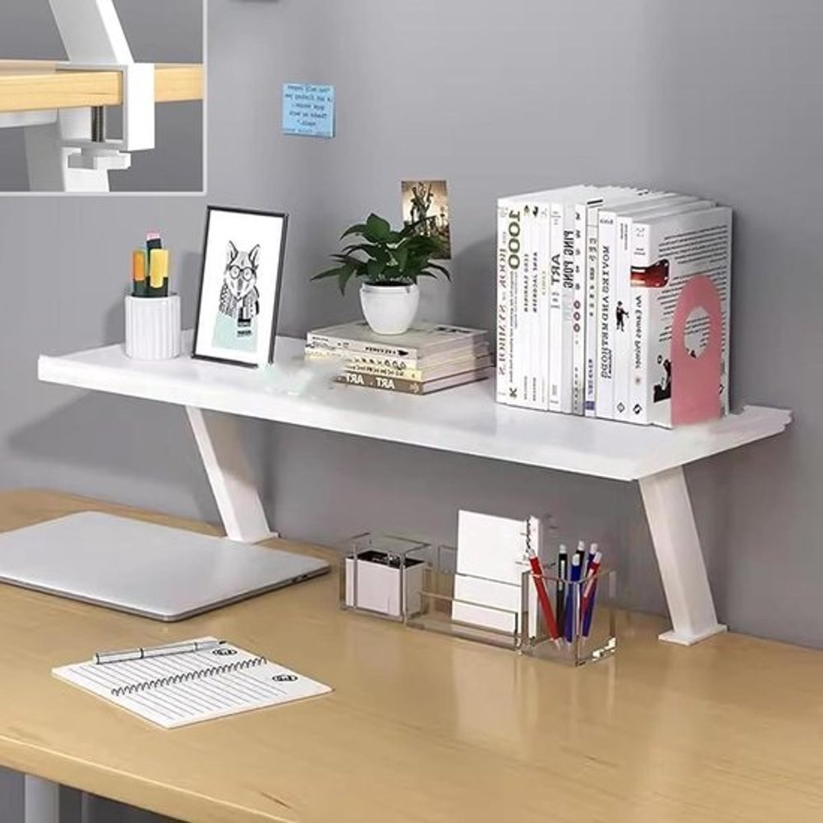 Bureau Organizer Plank - Bureau Uitbreiding Plank - Extra Opslag Creëren - Verstelbare Klem Op - 40cm - Wit