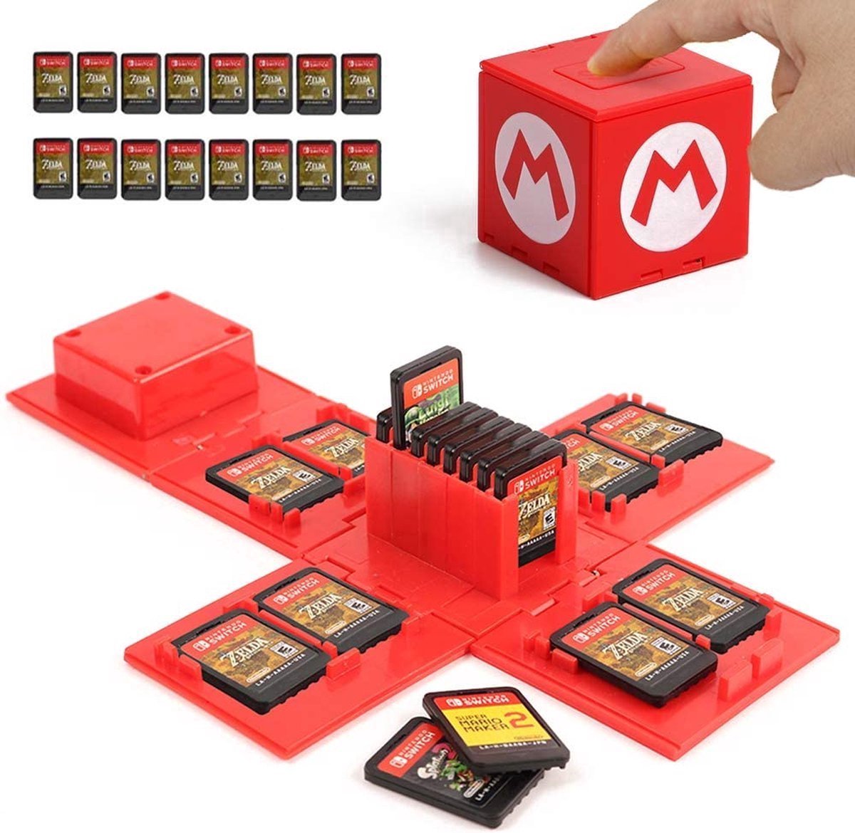 Game card case - Geschikt voor Nintendo Switch-gamekoffer-Spelkaartpakket-16 game-opslagkubussen-Draagbare gamekaartopbergtas-geschikt voor Switch Lite/Oled-rood