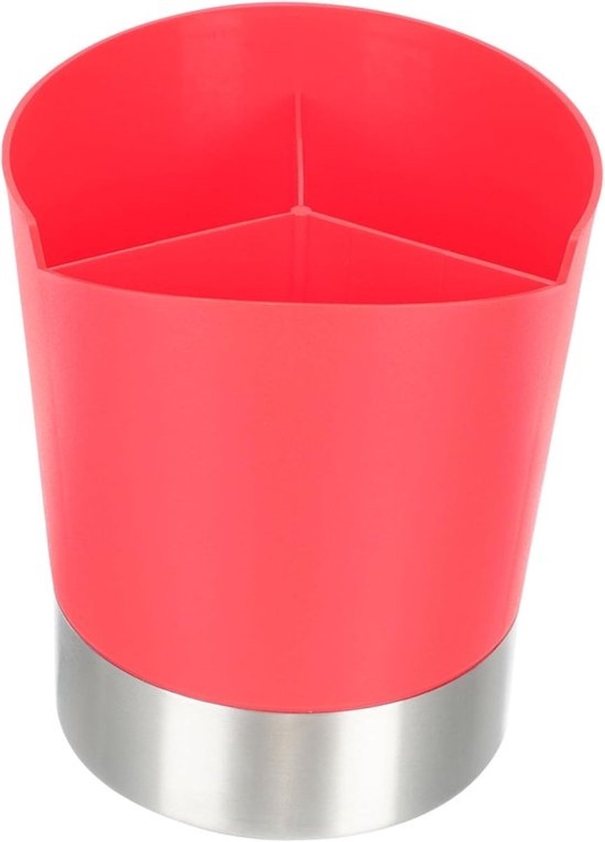 Rietjeshouder Keuken - Bestekhouder Opslagbak - Keukengerei Organiseren - Multifunctioneel 3-vaks - 17 x 145 x 14 cm - Rood
