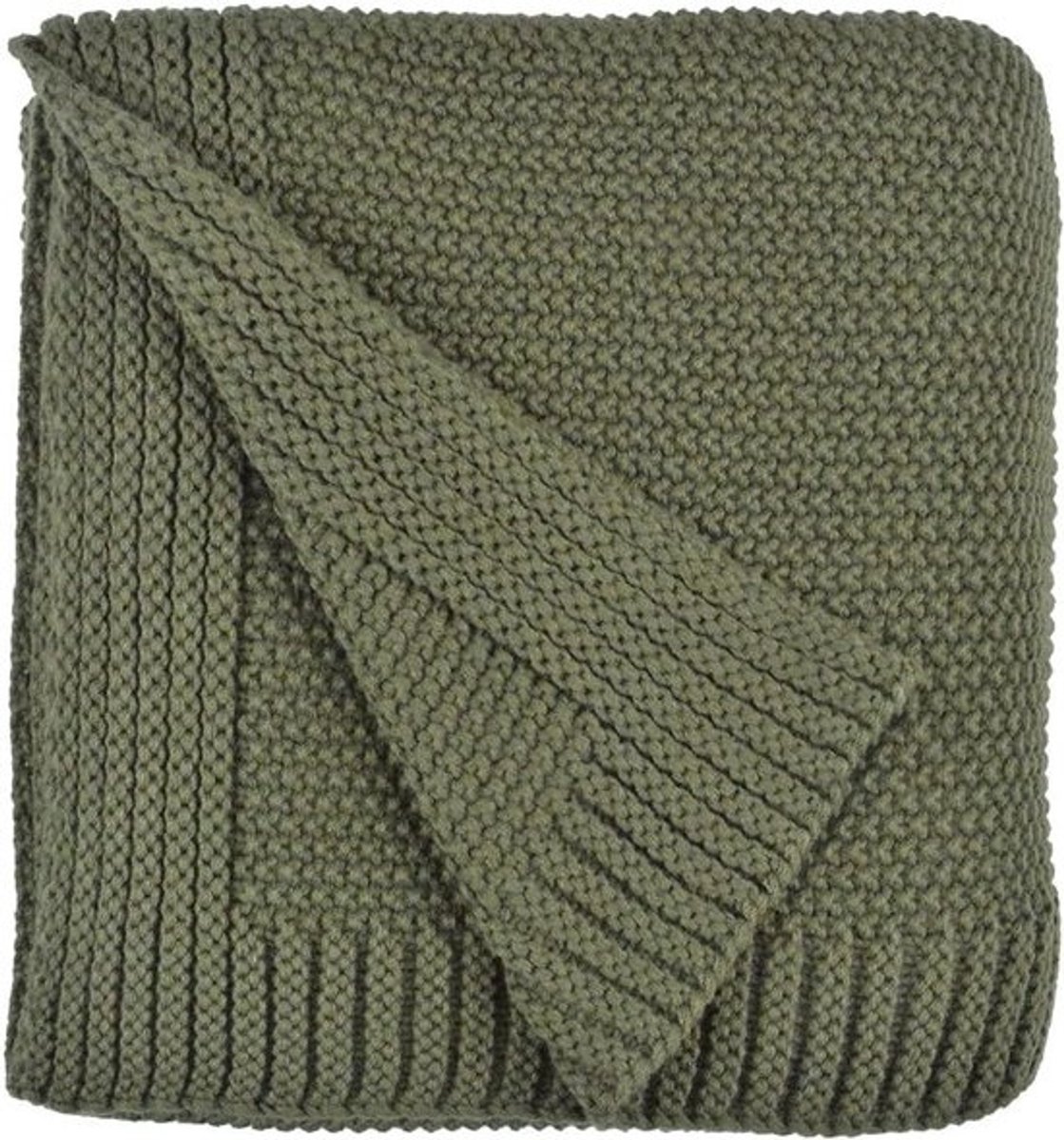 Kabelgebreide Deken - Zachte Plaid - Bank Decoreren - Tijdloos Gebreid Ontwerp - 152 x 203 cm - Olijfgroen