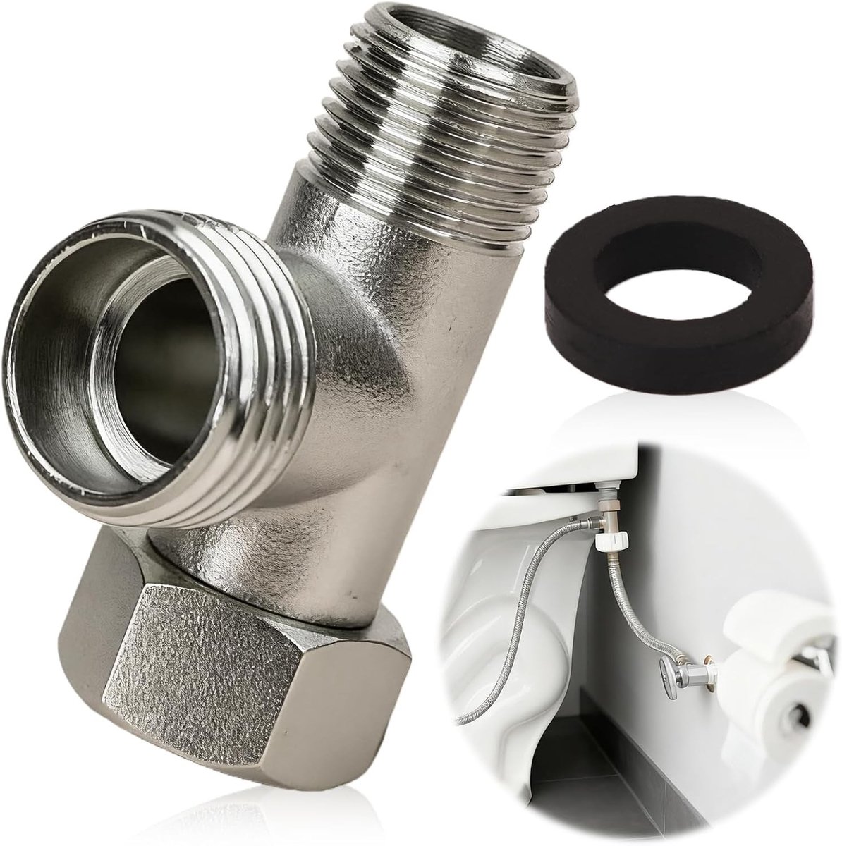 Drieweg messing T-stuk 3/8 inch voor wateraansluiting, toilet en wasmachine, robuuste hoekklep 1/2 inch voor douche en toiletreservoir