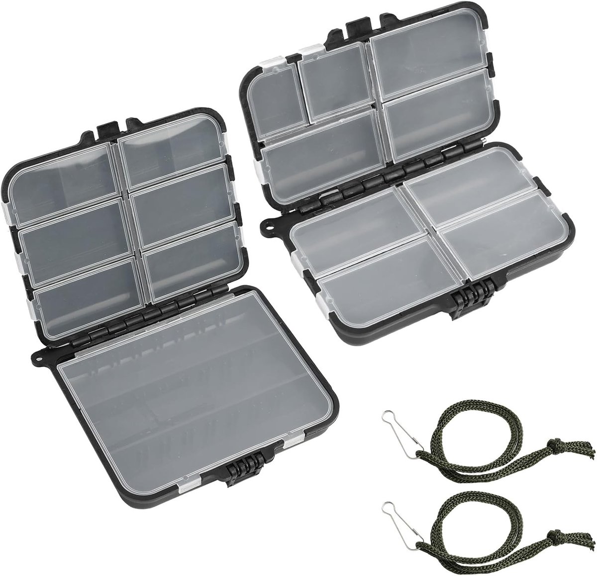 Set van 2 Waterdichte Plastic Opbergdozen voor Visspullen met 7 en 9 Compartimenten, Perfect voor Aas en Vissersbenodigdheden