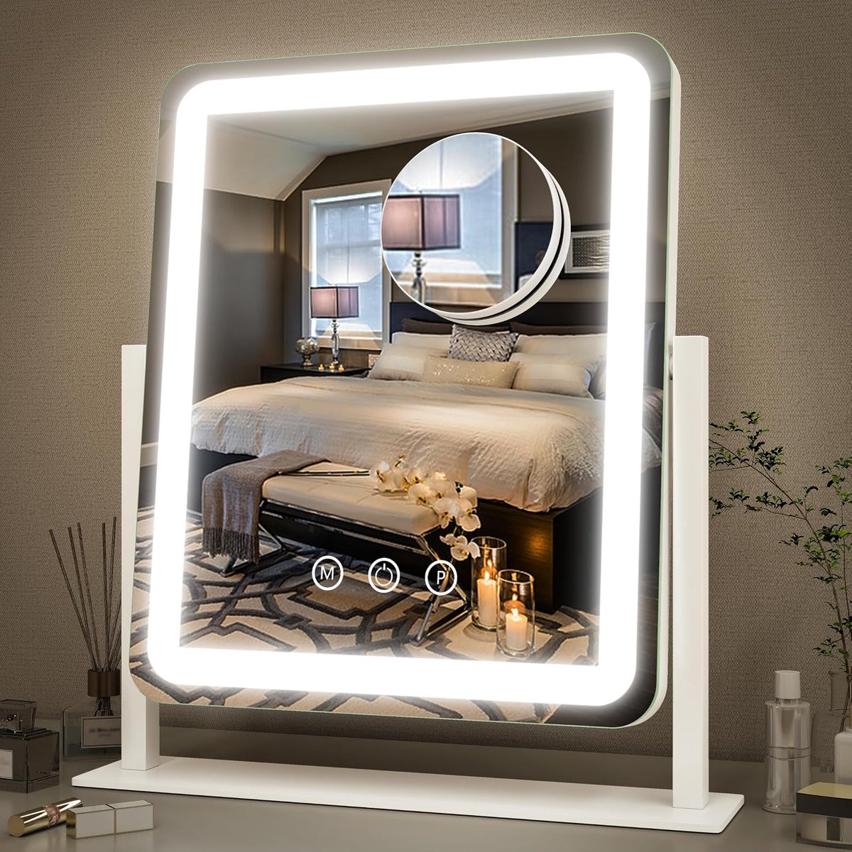 YAGXIG Verlichte make-upspiegel - 41,5x32,5cm - LED-verlichte make-upspiegel - groot formaat make-upspiegel - met licht - touchscreen - driekleurig licht verstelbaar - geschikt voor kaptafels-desktops-slaapkamers